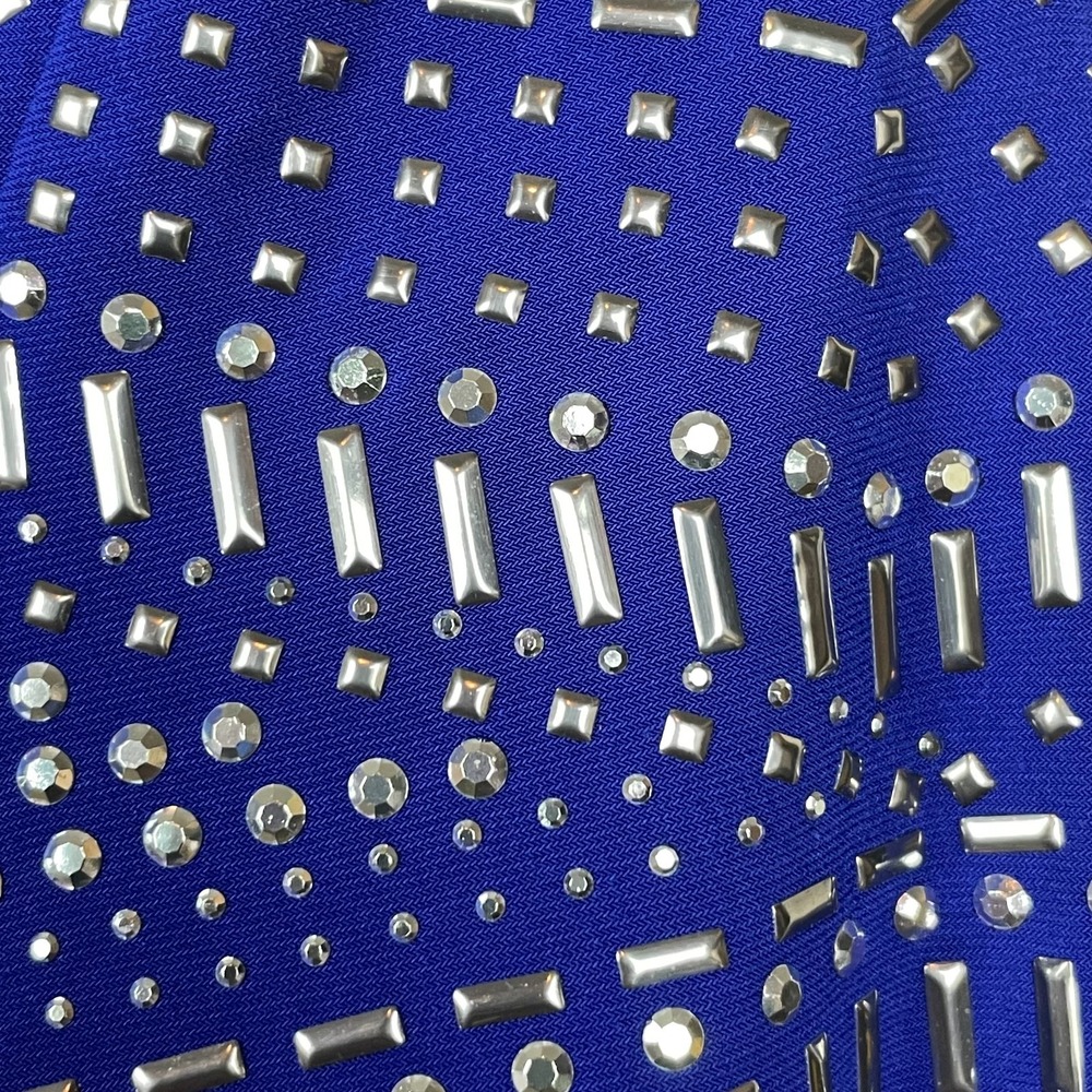 Cache Y2K Blue Embellished Bodycon Dress Size 4 Stretch Drape Party Event - Picture 3 of 7